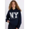 E3332 Loose Fit Kapüşonlu Baskılı Kalın Kumaş Sweatshirt