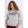 E3387 Loose Fit Bisiklet Yaka Baskılı Kalın Kumaş Sweatshirt