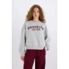 E3387 Loose Fit Bisiklet Yaka Baskılı Kalın Kumaş Sweatshirt