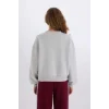 E3387 Loose Fit Bisiklet Yaka Baskılı Kalın Kumaş Sweatshirt