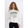 E3388 Loose Fit Bisiklet Yaka Baskılı Kalın Kumaş Sweatshirt
