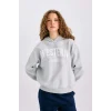 E3658 Oversize Geniş Kalıp Kapüşonlu Baskılı Kalın Sweatshirt Kumaşı Sweatshirt