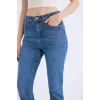 E4963 Mary Vintage Straight Fit Yüksek Bel Bilek Boy Jean Yıkamalı Pantolon