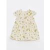 LCW baby Ekru Bisiklet Yaka Kısa Kollu Baskılı Kız Bebek Elbise