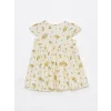 LCW baby Ekru Bisiklet Yaka Kısa Kollu Baskılı Kız Bebek Elbise