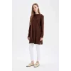 H3431 Regular Fit Bisiklet Yaka Yırtmaçlı Basic Düz Triko Kazak Tunik