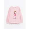 LCW baby Pembe Bisiklet Yaka Uzun Kollu Baskılı Kız Bebek Sweatshirt