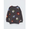 LCW baby Antrasit Bisiklet Yaka Uzun Kollu Baskılı Erkek Bebek Sweatshirt