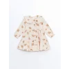 LCW baby Bej Bebe Yaka Çiçekli Kız Bebek Elbise