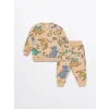 LCW baby Bej Bisiklet Yaka Uzun Kollu Baskılı Erkek Bebek Sweatshirt ve Eşofman Altı 2li Takım