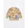 LCW baby Bej Bisiklet Yaka Uzun Kollu Baskılı Erkek Bebek Sweatshirt ve Eşofman Altı 2li Takım