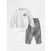 LCW baby Beyaz Baskılı Erkek Bebek Sweatshirt ve Pantolon 2li Takım