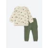 LCW baby Ekru Baskılı Erkek Bebek Sweatshirt ve Eşofman Alt 2li