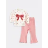 LCW baby Ekru Puantiyeli Kız Bebek Sweatshirt ve Tayt 2li Takım