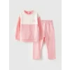 LCW baby Pembe Bisiklet Yaka Uzun Kollu Baskılı Kız Bebek Sweatshirt ve Eşofman Alt 2li Takım