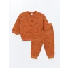 LCW baby Turuncu Bisiklet Yaka Uzun Kollu Baskılı Erkek Bebek Sweatshirt ve Eşofman Alt 2li Takım