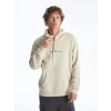 LCW Casual Bej Uzun Kollu Baskılı Erkek Kalın Hoodie