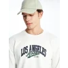 LCW Casual Ekru Bisiklet Yaka Uzun Kollu Baskılı Erkek Sweatshirt