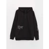LCW Casual Siyah Uzun Kollu Baskılı Erkek Hoodie