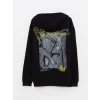 LCW Casual Siyah Uzun Kollu Baskılı Erkek Hoodie