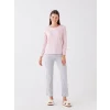 LCW DREAM Gri Bisiklet Yaka Düz Uzun Kollu Kadın Pijama Takımı