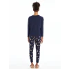 LCW DREAM Lacivert Bisiklet Yaka Baskılı Kadın Pijama Takımı