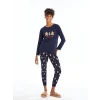 LCW DREAM Lacivert Bisiklet Yaka Baskılı Kadın Pijama Takımı