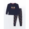 LCW DREAM Lacivert Bisiklet Yaka Baskılı Kadın Pijama Takımı
