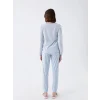 LCW DREAM Mavi Bisiklet Yaka Nakışlı Uzun Kollu Kadın Pijama Takımı