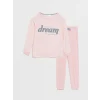 LCW DREAM Pembe Bisiklet Yaka Nakışlı Uzun Kollu Kadın Pijama Takımı