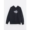 LCW Kids Antrasit Kapüşonlu Baskılı Uzun Kollu Erkek Çocuk Sweatshirt
