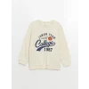 LCW Kids Bej Bisiklet Yaka Baskılı Erkek Bebek Sweatshirt ve Eşofman Alt 2li Takım