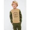 LCW Kids Bej Bisiklet Yaka Baskılı Uzun Kollu Erkek Çocuk Sweatshirt