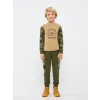 LCW Kids Bej Bisiklet Yaka Baskılı Uzun Kollu Erkek Çocuk Sweatshirt