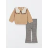 LCW Kids Bej Bisiklet Yaka Uzun Kollu Baskılı Kız Çocuk Sweatshirt ve Tayt 2li Takım