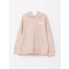 LCW Kids Bej Kapüşonlu Baskılı Uzun Kollu Kız Çocuk Sweatshirt
