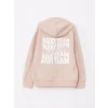 LCW Kids Bej Kapüşonlu Baskılı Uzun Kollu Kız Çocuk Sweatshirt