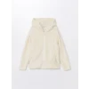 LCW Kids Bej Kapüşonlu Pelüş Kız Çocuk Fermuarlı Sweatshirt