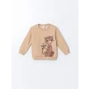 LCW Kids Bej Kedi Baskılı Kız Bebek Sweatshirt ve Eşofman Alt 2li
