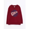 LCW Kids Bordo Bisiklet Yaka Baskılı Uzun Kollu Erkek Çocuk Sweatshirt