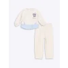 LCW Kids Ekru Bisiklet Yaka Baskılı Kız Çocuk Sweatshirt ve Eşofman Alt 2li Takım