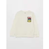 LCW Kids Ekru Bisiklet Yaka Baskılı Uzun Kollu Erkek Çocuk Sweatshirt