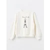 LCW Kids Ekru Bisiklet Yaka Baskılı Uzun Kollu Kız Çocuk Sweatshirt ve Tayt