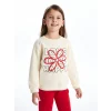 LCW Kids Ekru Bisiklet Yaka Çiçekli Kız Çocuk Sweatshirt ve Pantolon 2li Takım