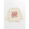 LCW Kids Ekru Bisiklet Yaka Çiçekli Kız Çocuk Sweatshirt ve Pantolon 2li Takım