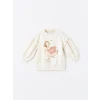LCW Kids Ekru Bisiklet Yaka Uzun Kollu Baskılı Kız Bebek Sweatshirt ve Tayt 2li