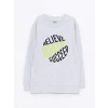LCW Kids Gri Bisiklet Yaka Baskılı Uzun Kollu Erkek Çocuk Sweatshirt