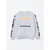 LCW Kids Gri Bisiklet Yaka Baskılı Uzun Kollu Erkek Çocuk Sweatshirt
