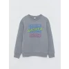 LCW Kids Gri Bisiklet Yaka Baskılı Uzun Kollu Erkek Çocuk Sweatshirt