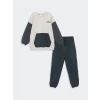 LCW Kids Gri Bisiklet Yaka Uzun Kollu Baskılı Erkek Bebek Sweatshirt ve Eşofman Alt 2li Takım